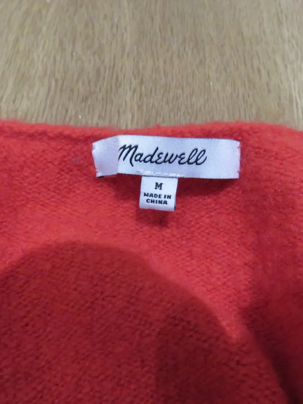 MADEWELL Wedged V-Neck Sweater in Bright Cherry Red Medium Wool Blend Preppy - Picture 11 of 12
